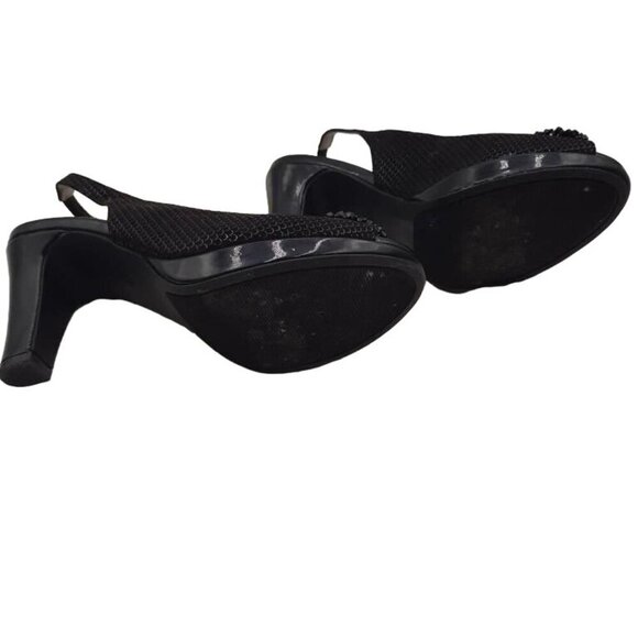 Karen Scott Brandyy Black Snakeskin Leather Beaded Peep Toe Slingback Pumps sz 7 - Picture 4 of 4